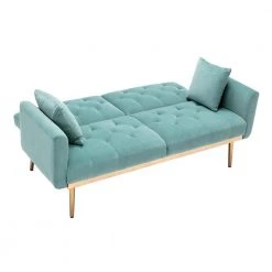 63.77 in. Light Blue Velvet Fabric Upholstered 2-Seater Modern Loveseat with Rose Gold Metal Feet and Pillows by Kahomvis -Kahomvis Sales Store light blue kahomvis loveseats cm lkw3 6039 4f 1000