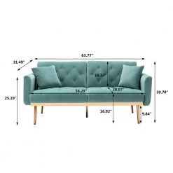 63.77 in. Light Blue Velvet Fabric Upholstered 2-Seater Modern Loveseat with Rose Gold Metal Feet and Pillows by Kahomvis -Kahomvis Sales Store light blue kahomvis loveseats cm lkw3 6039 76 1000