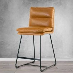 Set of 2 Aulani Light Brown Upholstered Metal Frame Counter Stool with Puffy Cushions by Glamour Home -Kahomvis Sales Store light brown glamour home bar stools ghstl 1493 31 1000