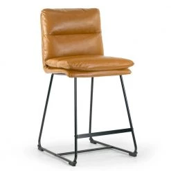 Set of 2 Aulani Light Brown Upholstered Metal Frame Counter Stool with Puffy Cushions by Glamour Home -Kahomvis Sales Store light brown glamour home bar stools ghstl 1493 4f 1000