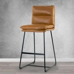Aulani Light Brown Upholstered Metal Frame 30 in. Bar Stool with Puffy Cushions (Set of 2) by Glamour Home -Kahomvis Sales Store light brown glamour home bar stools ghstl 1496 31 1000