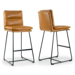 Aulani Light Brown Upholstered Metal Frame 30 in. Bar Stool with Puffy Cushions (Set of 2) by Glamour Home