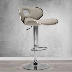 33.5 in. Faux Leather Chrome Frame in Adria Ashy Color Light Taupe Adjustable Height Bar Stool (Set of 2) by Glamour Home -Kahomvis Sales Store light taupe chrome glamour home bar stools ghstl 1142 31 1000