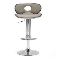 33.5 in. Faux Leather Chrome Frame in Adria Ashy Color Light Taupe Adjustable Height Bar Stool (Set of 2) by Glamour Home -Kahomvis Sales Store light taupe chrome glamour home bar stools ghstl 1142 4f 1000