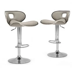 33.5 in. Faux Leather Chrome Frame in Adria Ashy Color Light Taupe Adjustable Height Bar Stool (Set of 2) by Glamour Home