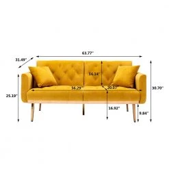 63.77 in. Mango color Velvet Fabric Upholstered 2-Seater Modern Loveseat with Rose Gold Metal Feet and Pillows by Kahomvis -Kahomvis Sales Store mango color kahomvis loveseats cm lkw3 6036 44 1000