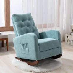 Mint Green Cotton Tufted Fabric Modern High Back Rocking Arm Chair (Set of 1) by Kahomvis 19 Mint Green Cotton Tufted Fabric Modern High Back Rocking Arm Chair (Set of 1) by Kahomvis -Kahomvis Sales Store mint green kahomvis rockers gliders ottomans bb lkwf 61aam 31 1000