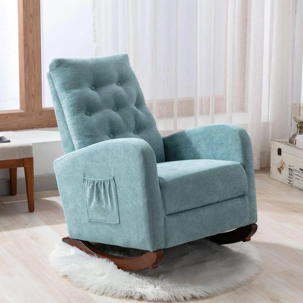 Mint Green Cotton Tufted Fabric Modern High Back Rocking Arm Chair (Set of 1) by Kahomvis 10 Mint Green Cotton Tufted Fabric Modern High Back Rocking Arm Chair (Set of 1) by Kahomvis - Image 10