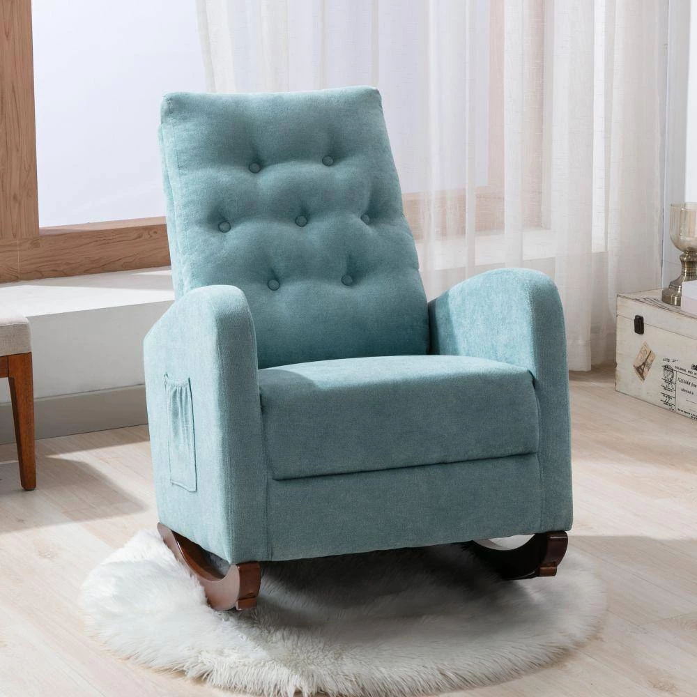 Mint Green Cotton Tufted Fabric Modern High Back Rocking Arm Chair (Set of 1) by Kahomvis 7 Mint Green Cotton Tufted Fabric Modern High Back Rocking Arm Chair (Set of 1) by Kahomvis - Image 7