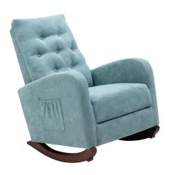 Mint Green Cotton Tufted Fabric Modern High Back Rocking Arm Chair (Set of 1) by Kahomvis