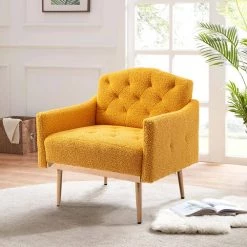 Mustard Teddy Fabric Tufted Back Leisure Single Sofa Arm Chair (Set of 1) by Kahomvis -Kahomvis Sales Store mustard kahomvis accent chairs cm lkw3 7956 31 1000
