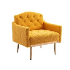 Mustard Teddy Fabric Tufted Back Leisure Single Sofa Arm Chair (Set of 1) by Kahomvis -Kahomvis Sales Store mustard kahomvis accent chairs cm lkw3 7956 c3 1000