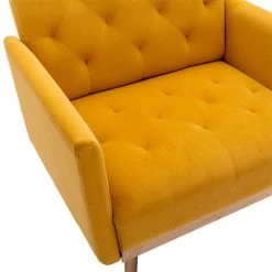 Mustard Yellow Velvet Upholstered Tufted Arm Chair, Rose Golden Iron Feet Single Sofa (Set of 1) by Kahomvis -Kahomvis Sales Store mustard yellow kahomvis accent chairs cm lkw3 8881 1f 1000