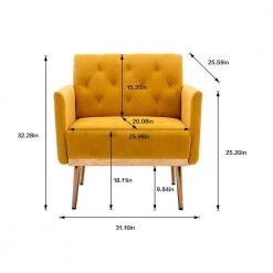 Mustard Yellow Velvet Upholstered Tufted Arm Chair, Rose Golden Iron Feet Single Sofa (Set of 1) by Kahomvis -Kahomvis Sales Store mustard yellow kahomvis accent chairs cm lkw3 8881 44 1000