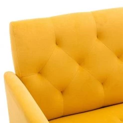 Mustard Yellow Velvet Upholstered Tufted Arm Chair, Rose Golden Iron Feet Single Sofa (Set of 1) by Kahomvis -Kahomvis Sales Store mustard yellow kahomvis accent chairs cm lkw3 8881 4f 1000