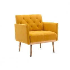 Mustard Yellow Velvet Upholstered Tufted Arm Chair, Rose Golden Iron Feet Single Sofa (Set of 1) by Kahomvis -Kahomvis Sales Store mustard yellow kahomvis accent chairs cm lkw3 8881 c3 1000