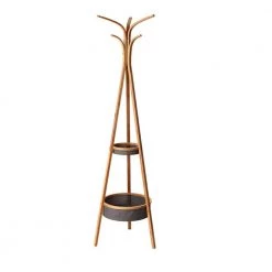 Natural Bamboo Freestanding Coat Rack with Storage Rack by Kahomvis