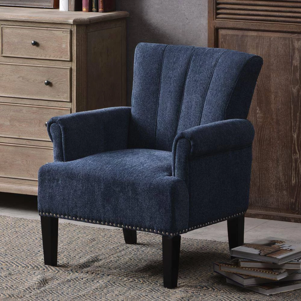 Navy Blue Rivet Tufted Polyester Arm Chair (Set of 1) by Kahomvis 7 Navy Blue Rivet Tufted Polyester Arm Chair (Set of 1) by Kahomvis - Image 7