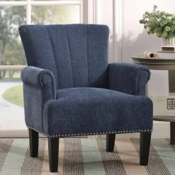 Navy Blue Rivet Tufted Polyester Arm Chair (Set of 1) by Kahomvis 17 Navy Blue Rivet Tufted Polyester Arm Chair (Set of 1) by Kahomvis -Kahomvis Sales Store navy blue kahomvis accent chairs bb lkpp 20aaw 31 1000