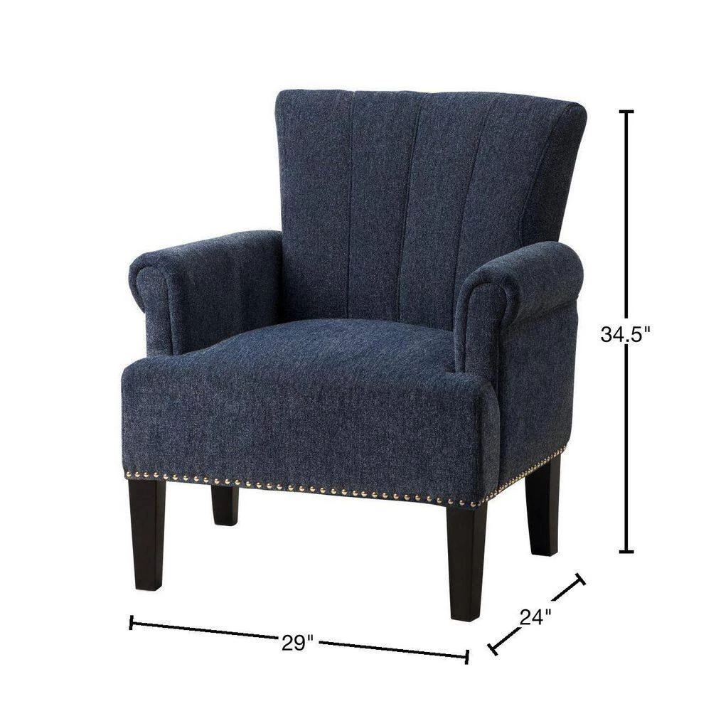 Navy Blue Rivet Tufted Polyester Arm Chair (Set of 1) by Kahomvis 3 Navy Blue Rivet Tufted Polyester Arm Chair (Set of 1) by Kahomvis - Image 3