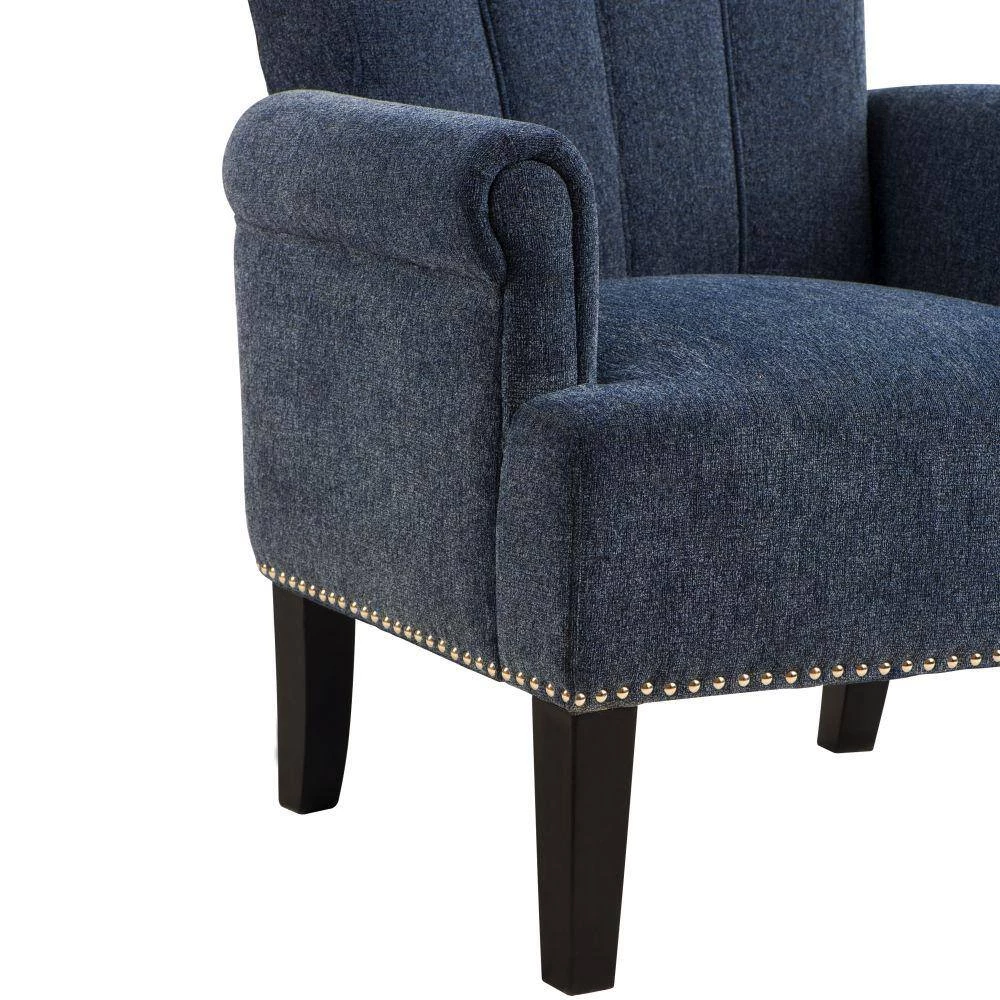Navy Blue Rivet Tufted Polyester Arm Chair (Set of 1) by Kahomvis 6 Navy Blue Rivet Tufted Polyester Arm Chair (Set of 1) by Kahomvis - Image 6