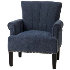 Navy Blue Rivet Tufted Polyester Arm Chair (Set of 1) by Kahomvis