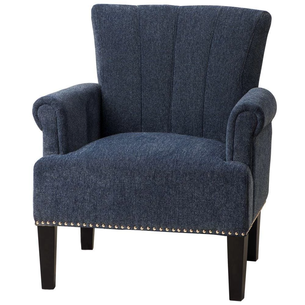 Navy Blue Rivet Tufted Polyester Arm Chair (Set of 1) by Kahomvis 1 Navy Blue Rivet Tufted Polyester Arm Chair (Set of 1) by Kahomvis