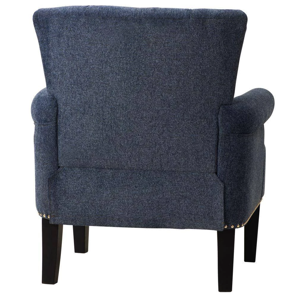 Navy Blue Rivet Tufted Polyester Arm Chair (Set of 1) by Kahomvis 4 Navy Blue Rivet Tufted Polyester Arm Chair (Set of 1) by Kahomvis - Image 4