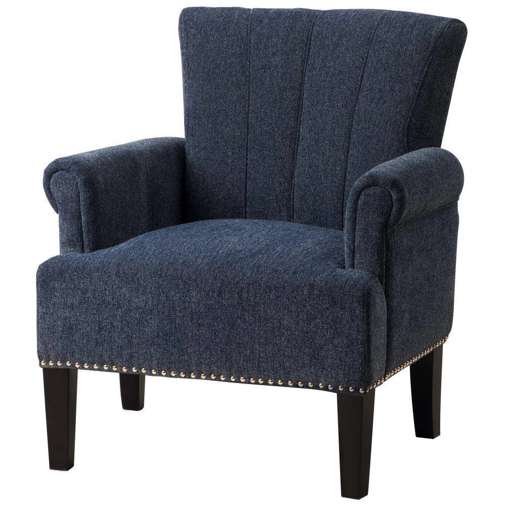 Navy Blue Rivet Tufted Polyester Arm Chair (Set of 1) by Kahomvis 5 Navy Blue Rivet Tufted Polyester Arm Chair (Set of 1) by Kahomvis - Image 5
