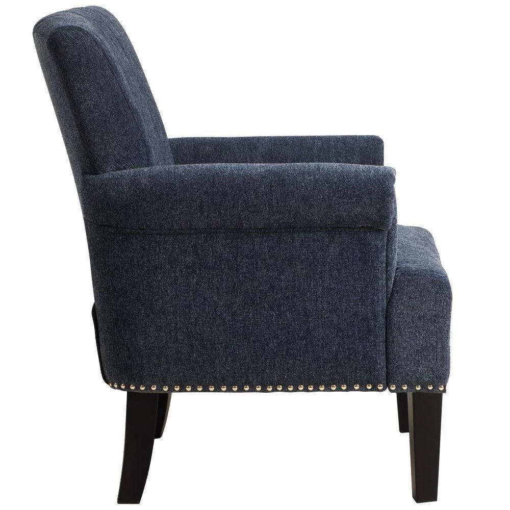 Navy Blue Rivet Tufted Polyester Arm Chair (Set of 1) by Kahomvis 2 Navy Blue Rivet Tufted Polyester Arm Chair (Set of 1) by Kahomvis - Image 2
