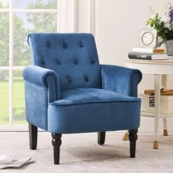Navy Blue Elegant Velvet Button Tufted Arm Chair (Set of 1) by Kahomvis -Kahomvis Sales Store navy blue kahomvis accent chairs bb lkpp 9aan 31 1000