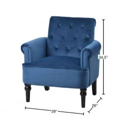 Navy Blue Elegant Velvet Button Tufted Arm Chair (Set of 1) by Kahomvis -Kahomvis Sales Store navy blue kahomvis accent chairs bb lkpp 9aan 40 1000