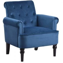 Navy Blue Elegant Velvet Button Tufted Arm Chair (Set of 1) by Kahomvis