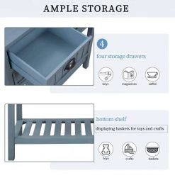 31.7 in. Navy Blue Standard Rectangle Wood Console Table with Bottom-Shelf and Storage-Drawers by Kahomvis -Kahomvis Sales Store navy blue kahomvis console tables tre lkwf 62aam 44 1000