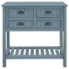 31.7 in. Navy Blue Standard Rectangle Wood Console Table with Bottom-Shelf and Storage-Drawers by Kahomvis