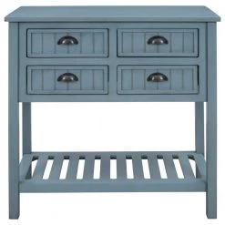 31.7 in. Navy Blue Standard Rectangle Wood Console Table with Bottom-Shelf and Storage-Drawers by Kahomvis