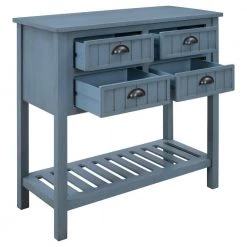 31.7 in. Navy Blue Standard Rectangle Wood Console Table with Bottom-Shelf and Storage-Drawers by Kahomvis -Kahomvis Sales Store navy blue kahomvis console tables tre lkwf 62aam 77 1000