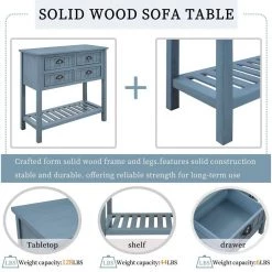 31.7 in. Navy Blue Standard Rectangle Wood Console Table with Bottom-Shelf and Storage-Drawers by Kahomvis -Kahomvis Sales Store navy blue kahomvis console tables tre lkwf 62aam fa 1000