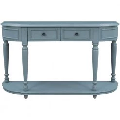 52 in. Navy Blue Standard Half Moon Wood Console Table with 2-Top Drawers by Kahomvis