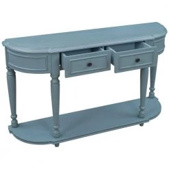 52 in. Navy Blue Standard Half Moon Wood Console Table with 2-Top Drawers by Kahomvis -Kahomvis Sales Store navy blue kahomvis console tables tre lkwf2 4aam 77 1000