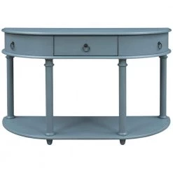 48 in. Navy Blue Standard Half Moon Wood Console Table with Single Drawer by Kahomvis