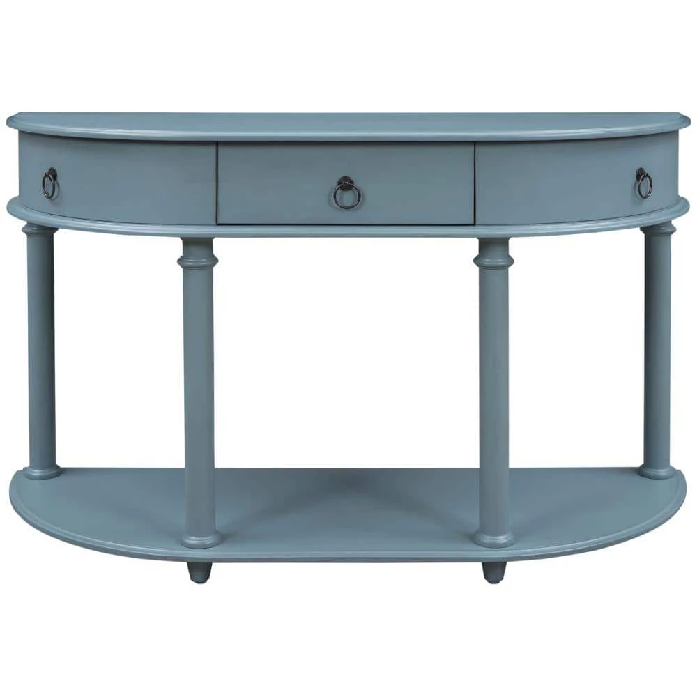 48 in. Navy Blue Standard Half Moon Wood Console Table with Single Drawer by Kahomvis 1 48 in. Navy Blue Standard Half Moon Wood Console Table with Single Drawer by Kahomvis
