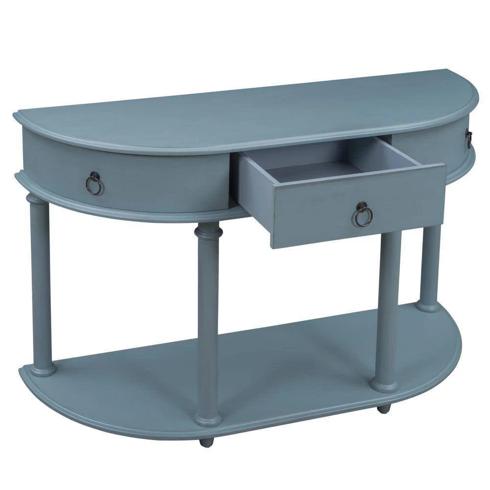 48 in. Navy Blue Standard Half Moon Wood Console Table with Single Drawer by Kahomvis 3 48 in. Navy Blue Standard Half Moon Wood Console Table with Single Drawer by Kahomvis - Image 3