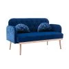 55.11 in. Navy Blue Velvet Upholstered 2-Seater Loveseat with Pillows and Metal Feet by Kahomvis