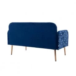 55.11 in. Navy Blue Velvet Upholstered 2-Seater Loveseat with Pillows and Metal Feet by Kahomvis -Kahomvis Sales Store navy blue kahomvis loveseats cm lkw3 6714 66 1000