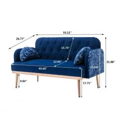 55.11 in. Navy Blue Velvet Upholstered 2-Seater Loveseat with Pillows and Metal Feet by Kahomvis -Kahomvis Sales Store navy blue kahomvis loveseats cm lkw3 6714 fa 1000