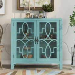 36 in. Navy Green Acacia Wood Accent Buffet Sideboard Storage Cabinet with Doors and Adjustable Shelf by Kahomvis -Kahomvis Sales Store navy green kahomvis sideboards buffet tables u lkwf2 76aag 1f 1000