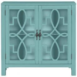 36 in. Navy Green Acacia Wood Accent Buffet Sideboard Storage Cabinet with Doors and Adjustable Shelf by Kahomvis