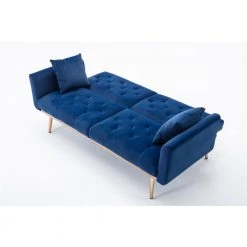 63.77 in. Navy Velvet Fabric Upholstered 2-Seater Modern Loveseat with Rose Gold Metal Feet and Pillows by Kahomvis 14 63.77 in. Navy Velvet Fabric Upholstered 2-Seater Modern Loveseat with Rose Gold Metal Feet and Pillows by Kahomvis -Kahomvis Sales Store navy kahomvis loveseats cm lkw3 6042 4f 1000