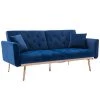 63.77 in. Navy Velvet Fabric Upholstered 2-Seater Modern Loveseat with Rose Gold Metal Feet and Pillows by Kahomvis